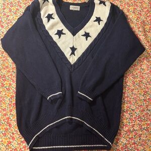 Vintage Navy Blue Sweater with White Star Design